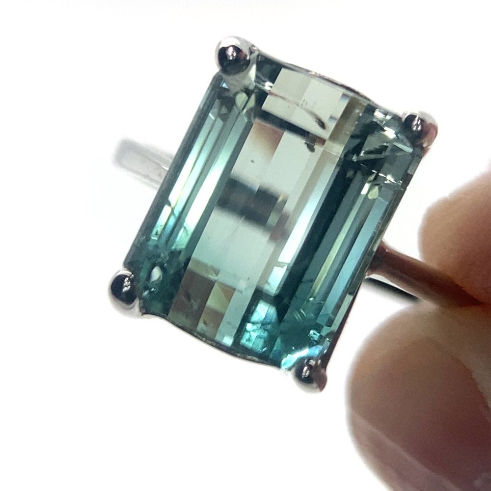 Bi Color Tourmaline 5.90ct Solid 14K White Gold Ring